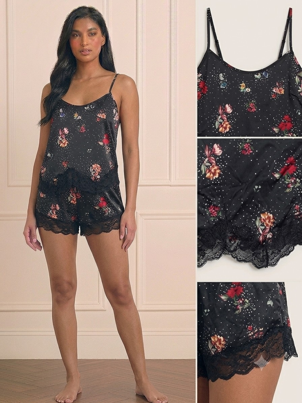 No Boundaries Black Floral Satin Cami